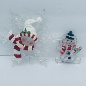 Christmas Holiday Ornaments Set of 2  Snowman Snowflake